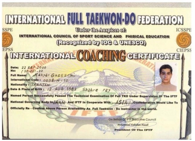 International Full Taekwon-Do Federation international coaching certificate, 2006